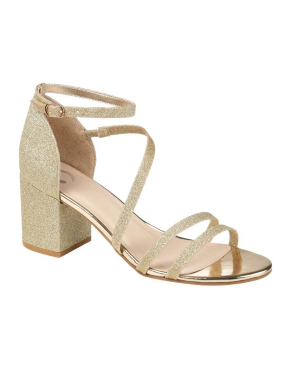 Gold Glitter Strappy Block Heel Sandals By Journee Collection SZ 8.5